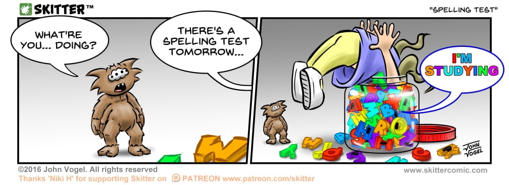 spelling test cartoon
